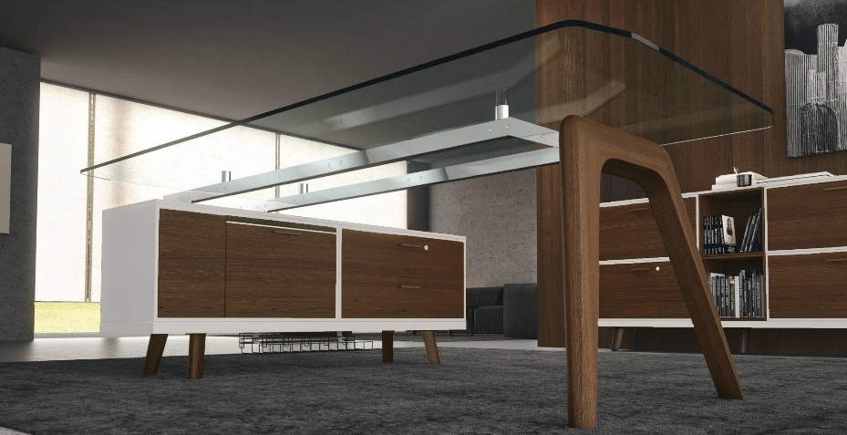Design dans les plus petits détails, la bureau de direction CHENAI est un alliange de bois et de verre pour créer une ligne pure et élégante
